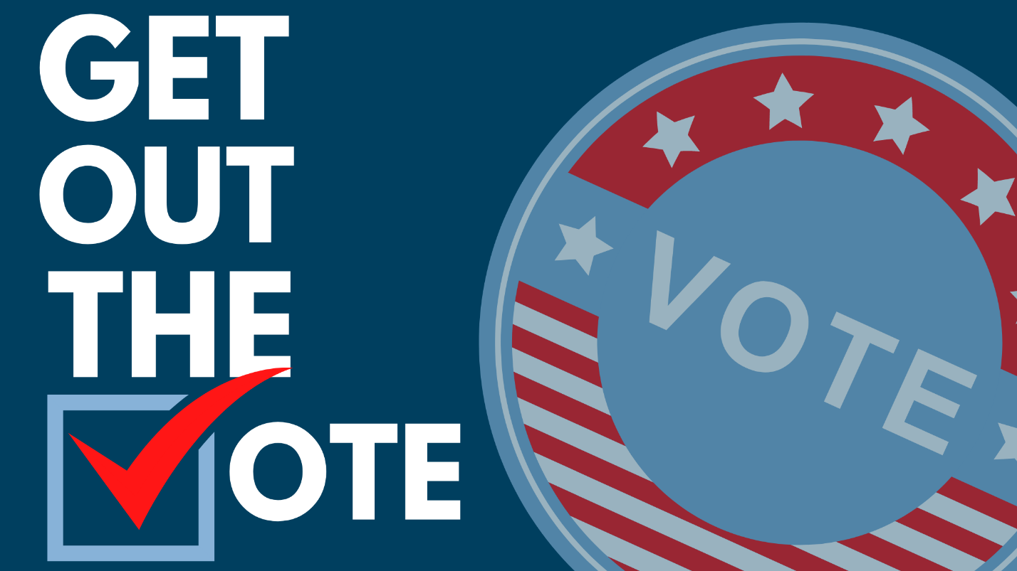 Picture of Badge with text that reads "Get Out The Vote" and a check mark
