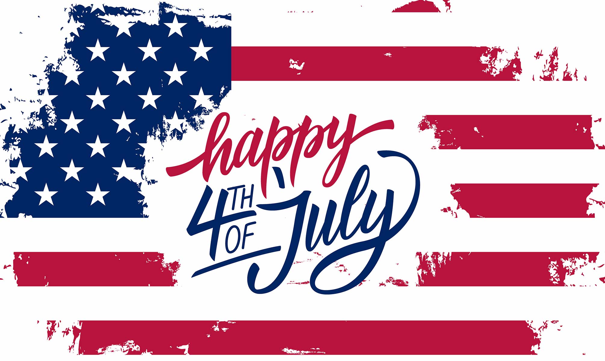 Text: Happy 4th of July over an American Flag